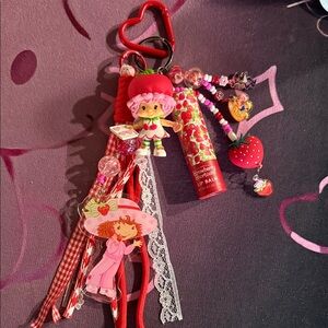 Strawberry-Themed Keychain Set with Lip Balm